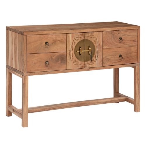 Table Console En Bois D'acacia Coloris Naturel Avec 2 Portes Et 4 Tiroirs