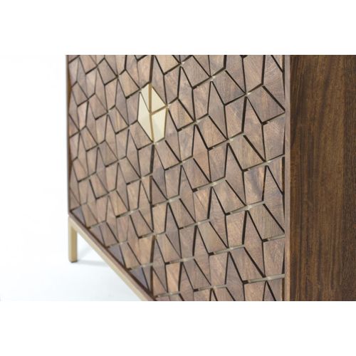 Vitrine En Bois De Manguier Et Métal Coloris Noyer, Or - L.  98 X P. 40  X H. 200 Cm