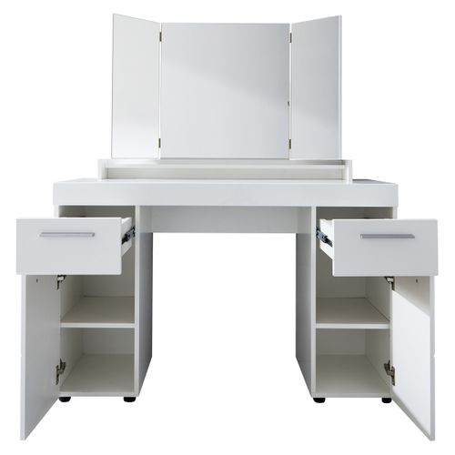 Coiffeuse, Meuble De Bureau Avec Miroir Coloris Blanc Mat, Blanc Brillant