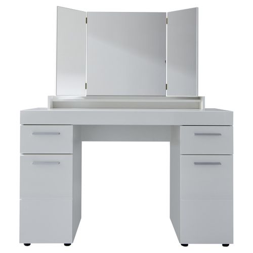 Coiffeuse, Meuble De Bureau Avec Miroir Coloris Blanc Mat, Blanc Brillant
