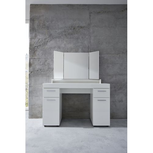 Coiffeuse, Meuble De Bureau Avec Miroir Coloris Blanc Mat, Blanc Brillant