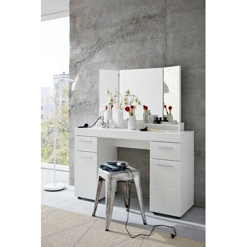 Coiffeuse, Meuble De Bureau Avec Miroir Coloris Blanc Mat, Blanc Brillant