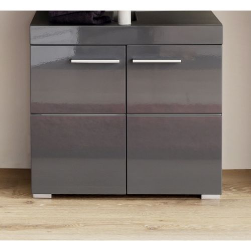 Meuble De Salle De Bain Sous Vasque Gris Anthracite Mat Et Gris Anthracite Brillant - 60x34x56