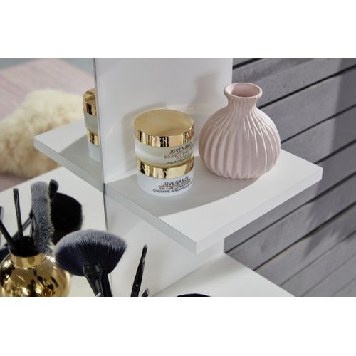 Coiffeuse, Table De Maquillage Avec Miroir Coloris Blanc Mat - L. 85 X H. 141 X P. 40 Cm