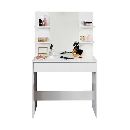 Coiffeuse, Table De Maquillage Avec Miroir Coloris Blanc Mat - L. 85 X H. 141 X P. 40 Cm