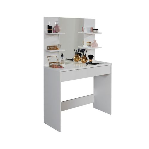 Coiffeuse, Table De Maquillage Avec Miroir Coloris Blanc Mat - L. 85 X H. 141 X P. 40 Cm