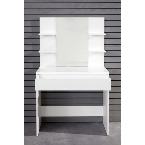 Coiffeuse, Table De Maquillage Avec Miroir Coloris Blanc Mat - L. 85 X H. 141 X P. 40 Cm