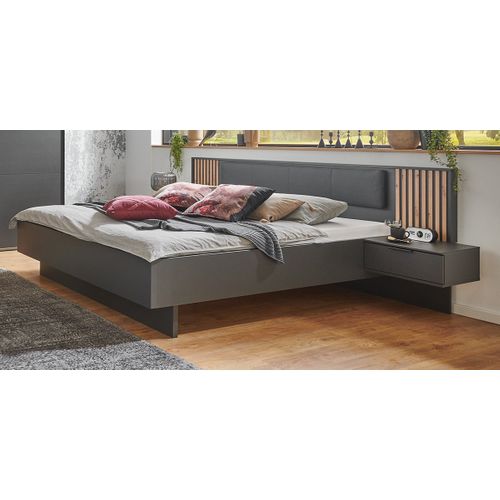 Lit Adulte + 2 Tables De Chevets King Size Coloris Graphite, Imitation Chêne Artisan