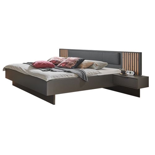 Lit Adulte + 2 Tables De Chevets King Size Coloris Graphite, Imitation Chêne Artisan