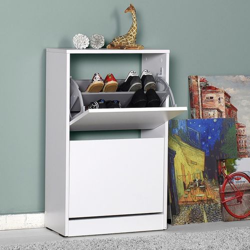Armoire à Chaussures, Meuble à Chaussures Avec 2 Portes Abattantes Coloris Blanc