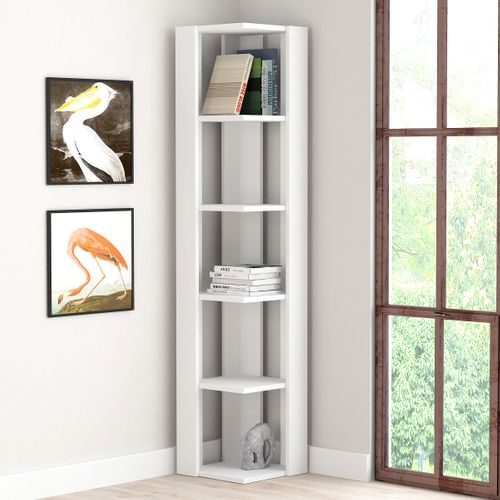 Bibliothèque D'angle Avec 5 Tablettes Coloris Blanc - L. 34 X P. 34 X H. 161 Cm