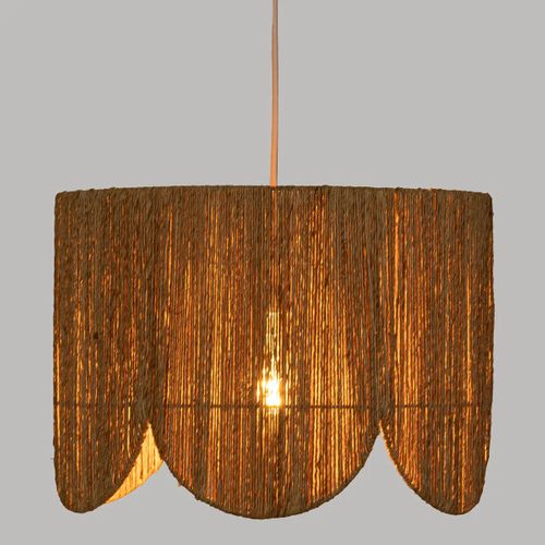 Lampe Suspendue, Suspension Luminaire En Fer Blanc Et Bois De Jute Coloris Naturel