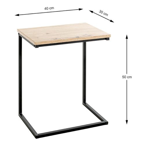 Table D'appoint En Bois Coloris Chêne Clair Et Métal Coloris Noir - L. 40 X P. 30 X H. 50 Cm