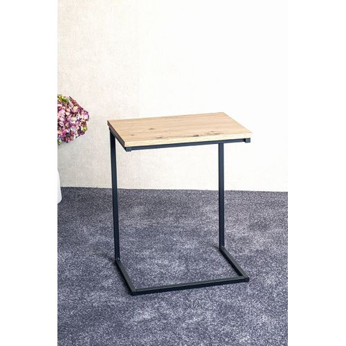 Table D'appoint En Bois Coloris Chêne Clair Et Métal Coloris Noir - L. 40 X P. 30 X H. 50 Cm
