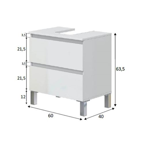 Meuble De Salle De Bain Sous Évier 60 Cm Avec 2 Tiroirs Coloris Blanc