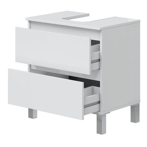 Meuble De Salle De Bain Sous Évier 60 Cm Avec 2 Tiroirs Coloris Blanc
