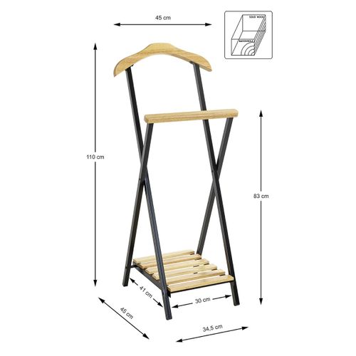 Valet De Nuit , Valet De Chambre En Bois Massif Coloris Naturel Et Métal Noir