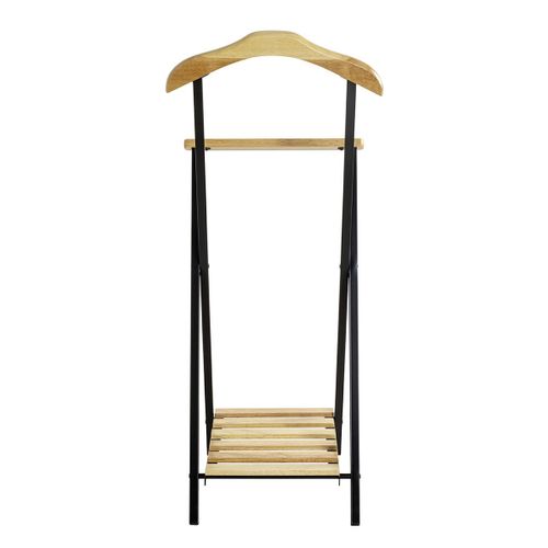 Valet De Nuit , Valet De Chambre En Bois Massif Coloris Naturel Et Métal Noir