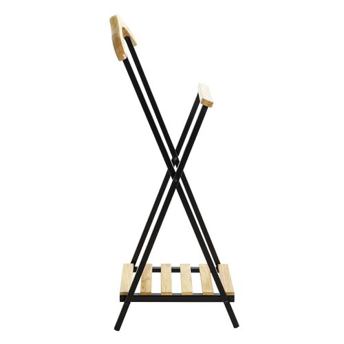 Valet De Nuit , Valet De Chambre En Bois Massif Coloris Naturel Et Métal Noir