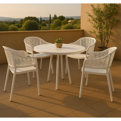 Lot De 4 Chaises De Jardin Empilables En Résine Coloris Blanc - L. 59 X P. 56 X H. 79 Cm