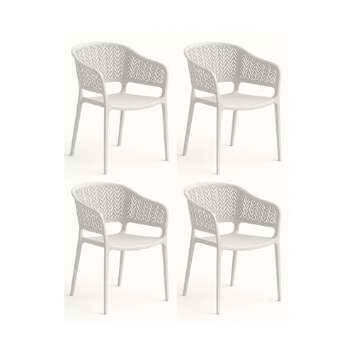 Lot De 4 Chaises De Jardin Empilables En Résine Coloris Blanc - L. 59 X P. 56 X H. 79 Cm