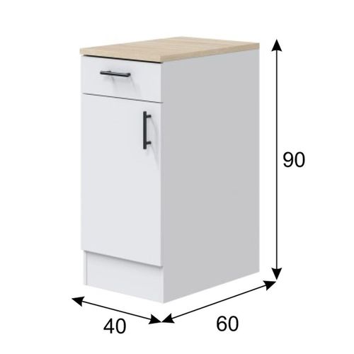 Meuble Bas De Cuisine Avec Plan De Travail , Coloris Blanc Brillant /chêne Canadien