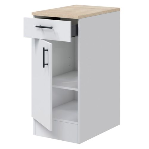 Meuble Bas De Cuisine Avec Plan De Travail , Coloris Blanc Brillant /chêne Canadien