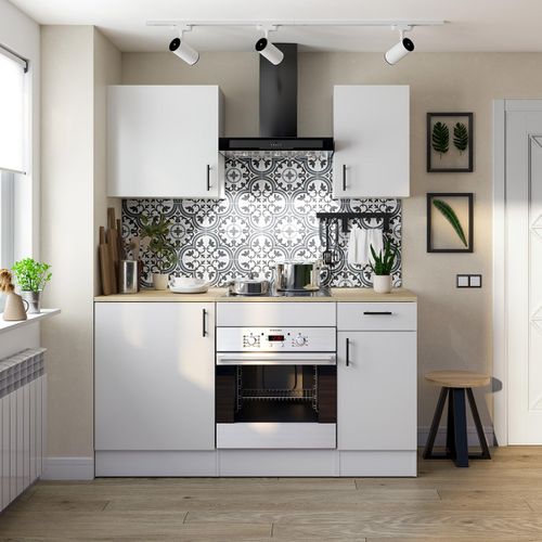 Meuble Bas De Cuisine Avec Plan De Travail , Coloris Blanc Brillant /chêne Canadien