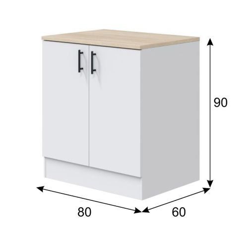 Meuble Bas De Cuisine Sous Évier Avec Plan De Travail  Coloris Blanc Brillant /chêne Canadien