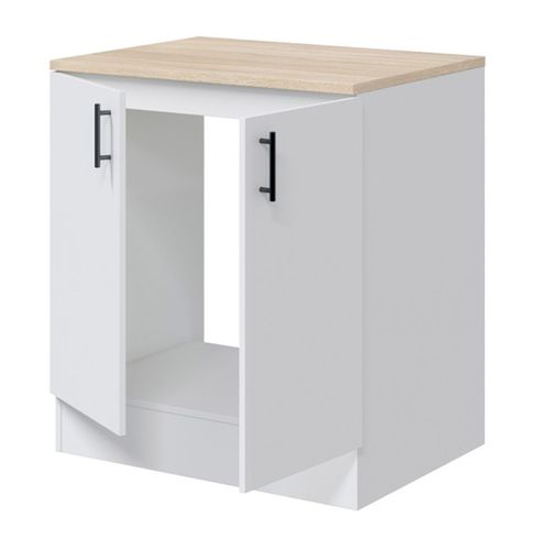 Meuble Bas De Cuisine Sous Évier Avec Plan De Travail  Coloris Blanc Brillant /chêne Canadien