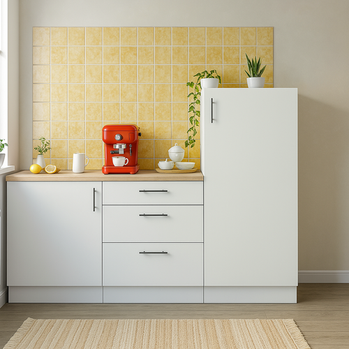 Ensemble De Cuisine Composé De 3 Modules Coloris Blanc Brillant/chêne Canadien