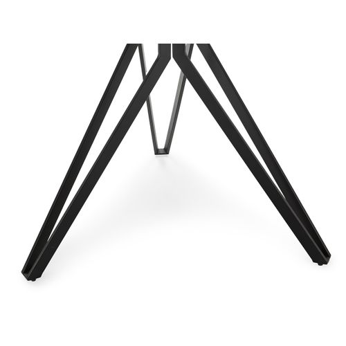 Table à Manger, Table De Repas Ronde En Pierre Frittée Effet Marbre Blanc, Pieds En Métal Noir