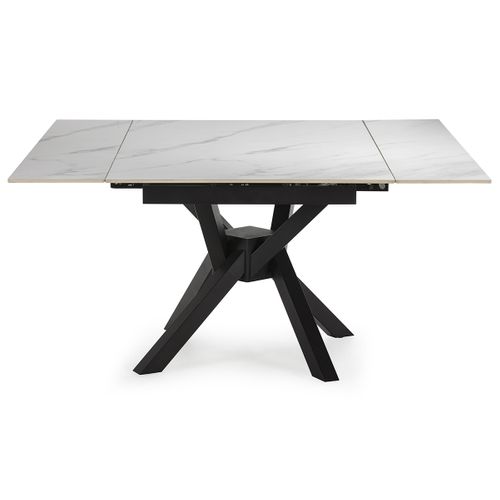 Table à Manger, Table De Repas Extensible Carrée En Pierre Frittée Coloris Blanc, Pieds En Métal