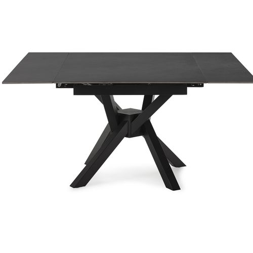 Table à Manger, Table De Repas Extensible Carrée En Pierre Frittée Coloris Noir, Pieds En Métal