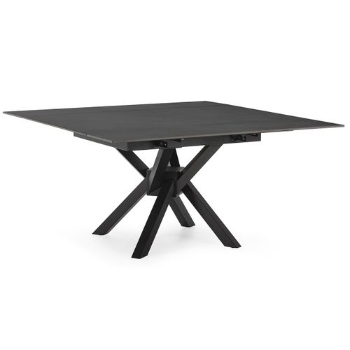 Table à Manger, Table De Repas Extensible Carrée En Pierre Frittée Coloris Noir, Pieds En Métal