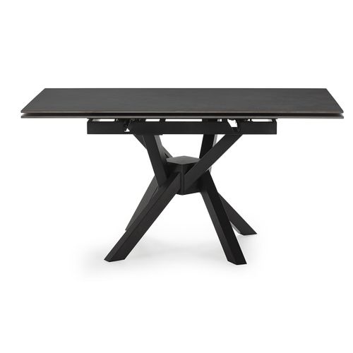 Table à Manger, Table De Repas Extensible Carrée En Pierre Frittée Coloris Noir, Pieds En Métal