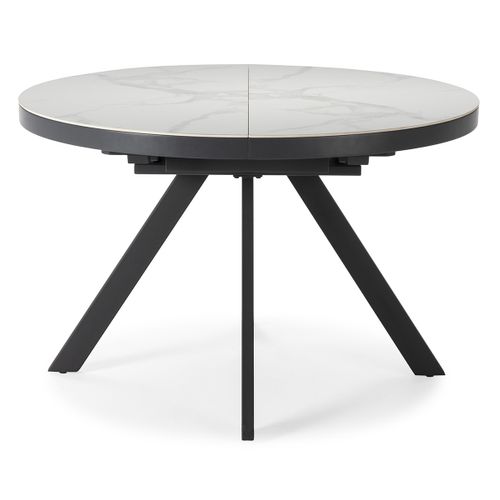 Table à Manger, Table De Repas Ronde Extensible En Céramique Coloris Blanc, Pieds Coloris Noir