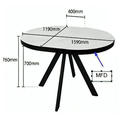 Table à Manger, Table De Repas Ronde Extensible En Céramique Coloris Blanc, Pieds Coloris Noir