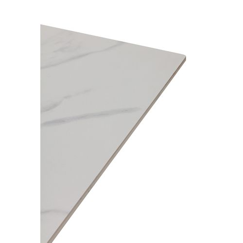 Table à Manger, Table De Repas Rectangulaire En Céramique Coloris Blanc, Pieds En Métal Noir