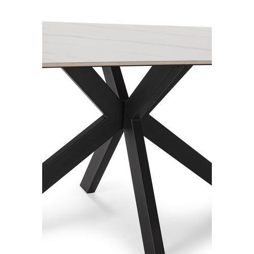 Table à Manger, Table De Repas Rectangulaire En Céramique Coloris Blanc, Pieds En Métal Noir