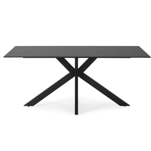 Table à Manger, Table De Repas Rectangulaire En Céramique Coloris Noir,  Pieds En Métal Noir