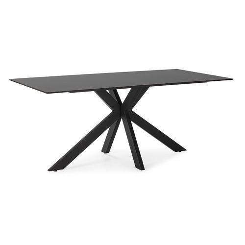 Table à Manger, Table De Repas Rectangulaire En Céramique Coloris Noir,  Pieds En Métal Noir