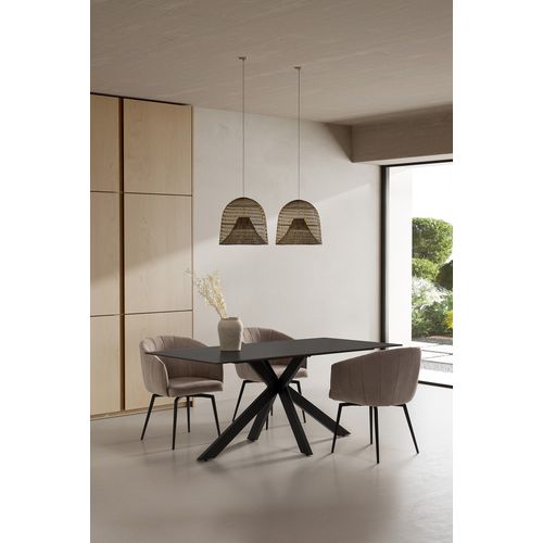 Table à Manger, Table De Repas Rectangulaire En Céramique Coloris Noir,  Pieds En Métal Noir