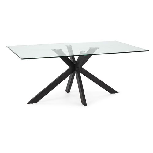 Table à Manger, Table De Repas Rectangulaire En Verre Et Pieds En Métal Coloris Noir