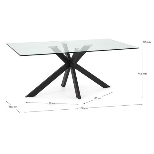 Table à Manger, Table De Repas Rectangulaire En Verre Et Pieds En Métal Coloris Noir