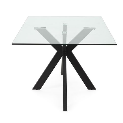 Table à Manger, Table De Repas Rectangulaire En Verre Et Pieds En Métal Coloris Noir