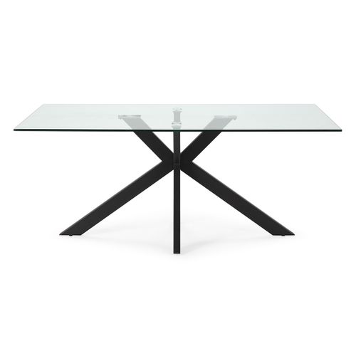 Table à Manger, Table De Repas Rectangulaire En Verre Et Pieds En Métal Coloris Noir