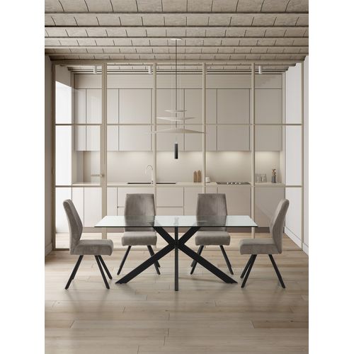 Table à Manger, Table De Repas Rectangulaire En Verre Et Pieds En Métal Coloris Noir