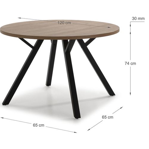 Table à Manger, Table De Repas Ronde Aspect Bois Naturel Et Pieds En Métal Noir