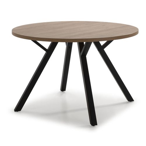 Table à Manger, Table De Repas Ronde Aspect Bois Naturel Et Pieds En Métal Noir